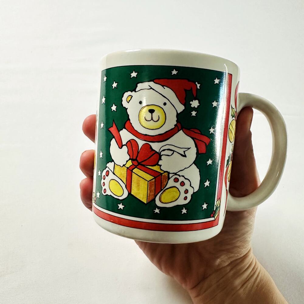 Vintage 1988 Houston Foods Kitsch Christmas Teddy Bear Coffee Cup